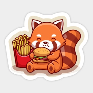 Cute Red Panda Eating Burger With Fries Sticker